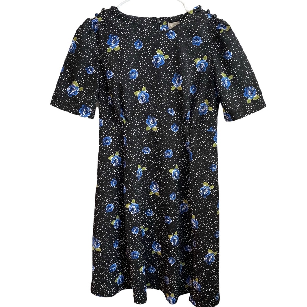 ASOS black and white polka dot blue floral short sleeve dress size 4